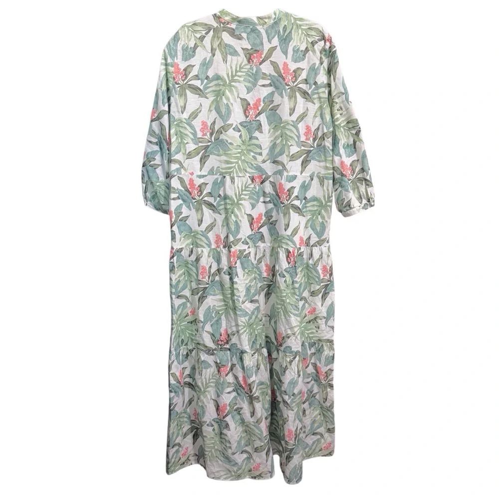 J. Mclaughlin Cunningham Palm Print Linen Blend Tiered Maxi Dress XLarge AS IS - Picture 4 of 15